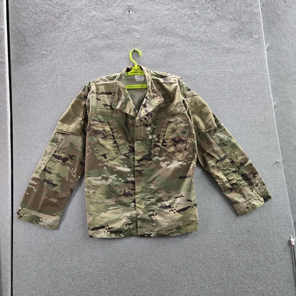 US Army Men Shirt Jacket M Green Camouflage Military Shield Insect